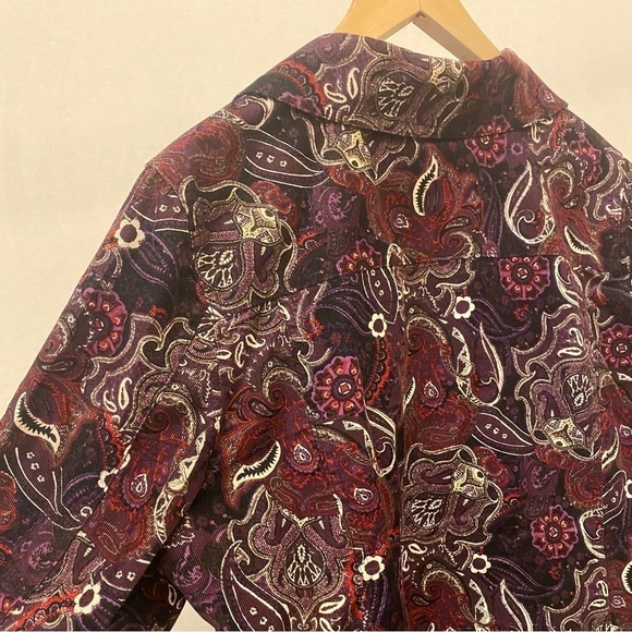 Chico’s Size XL (Chico’s 3) Corduroy Jacket Lightweight Shacket Paisley Burgundy - Picture 6 of 10